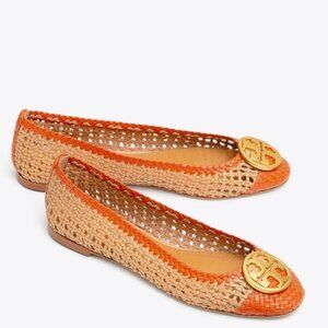Tory Burch Chelsea Woven Leather Cap-to-Toe Ballet Flats with Gold Medallion